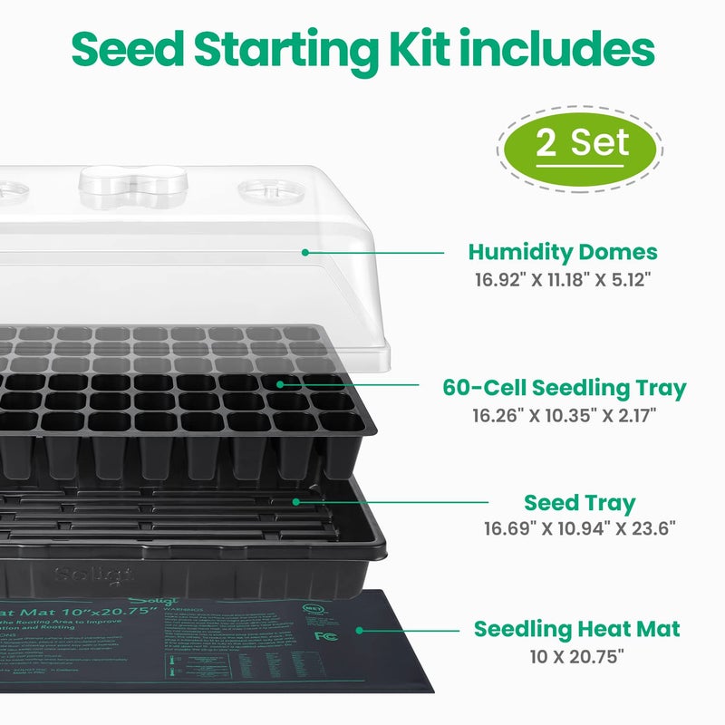 SOLIGT 2 Set 60-Cell Seed Starter Kit - Strong Seed Trays with Humidity Domes, Cell Trays and Seedling Heat Mats - Cloning, Propagation and Germination Station - Image 2